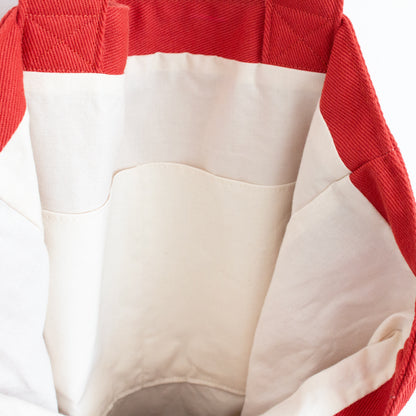 Tote bag rouge en tissu du quotidien doublé avec poche