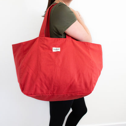 Sac de plage rouge en tissu biologique profils